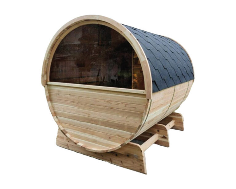 barrelsauna-EVO230-half-glas-1 Sauna Barrel EVO 230- Knotty ceder -Half glas